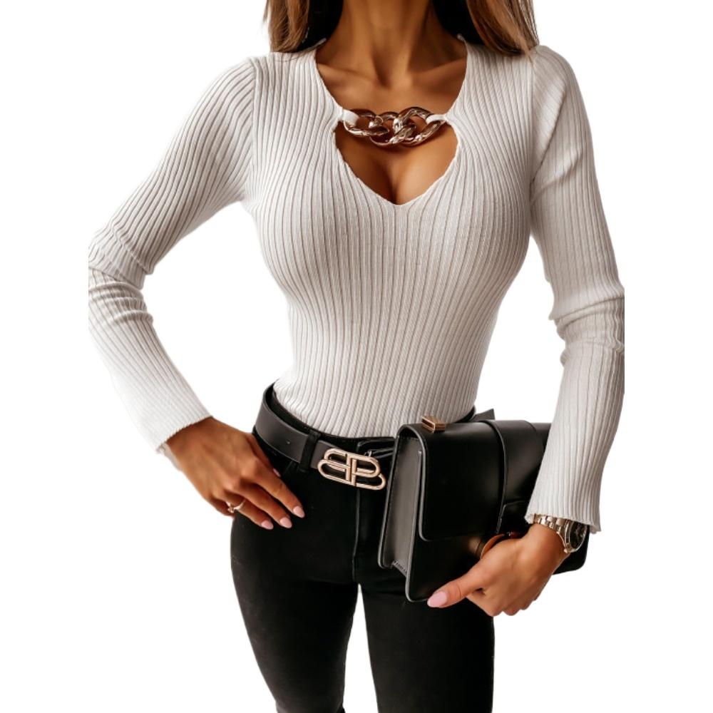 EastRogue Women s Fashion Casual Summer Solid Color Print Long Sleeve V-Neck Blouses & Shirts S белый