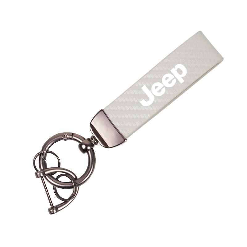 

For Jeep Luxury Carbon Leather Car Keychain Zinc Alloy Keyring For Jeep Grand Cherokee Wrangler JK Gladiator Compass Renegade