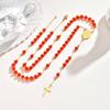 Vnox Long Acrylic Beads Chain Rosary Necklace For Women Men, Stainless Steel Virgin Mary Small Cross Pendant, Gifts To Her