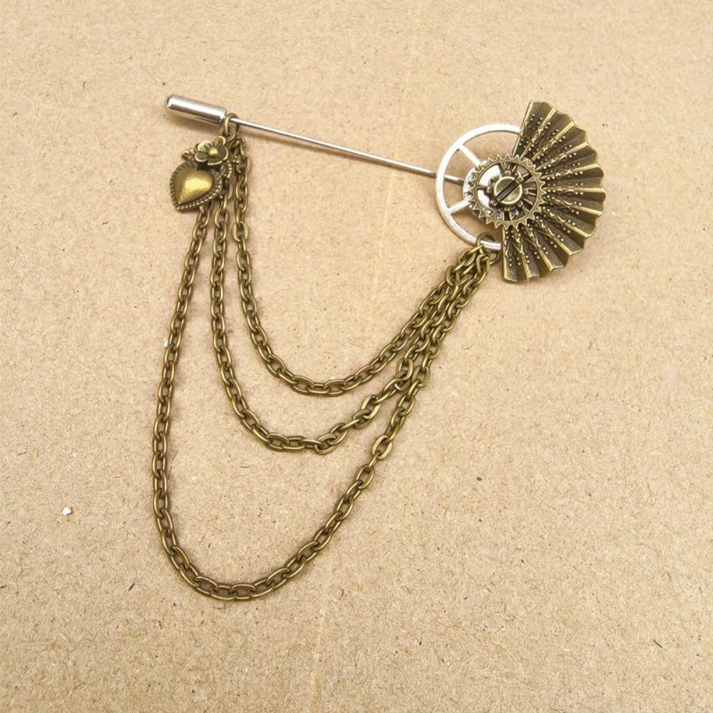 Metal Chain Steampunk Gear Lapel Pin Gothic Collar Pin Vintage Brooches  Shirt Decoration