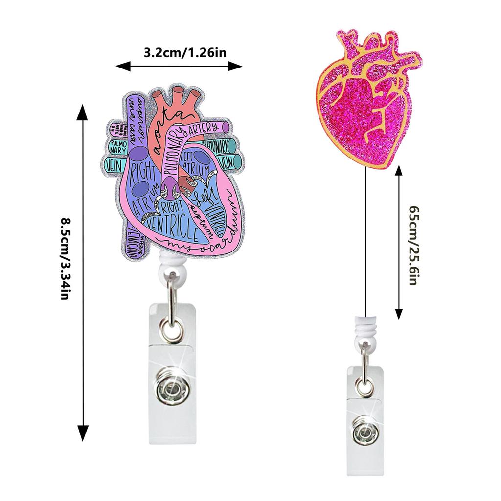 5Pcs Heart-shaped Acrylic Badge Reel Secure Nurse Badge Holder Clips Convenient Easy Pull Button Cord for Doctor Student