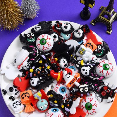 10Pcs Halloween Harz Flache Zubehör Bat Zurück Nette Geist Burst Schädel Hexe Mini Augapfel Ornament Gemischt