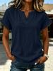 Womens Retro Casual V Neck Fringe Short Sleeve Solid Color Loose T Shirt Top