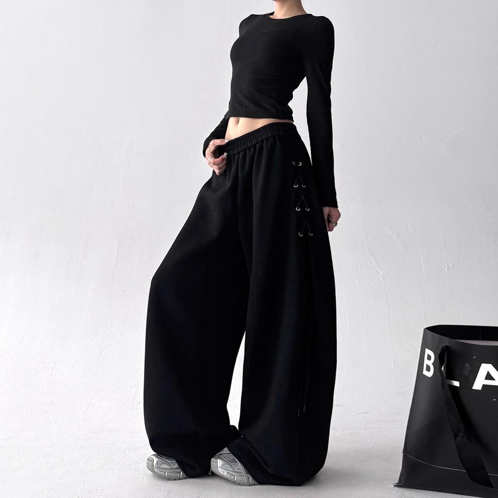 Women's Pants Retro Pleated Lace Up Sweatpants Women's Autumn New Loose Hanging Casual Pants