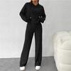 Casual Knitted Long Sleeved Set Women's Hooded Sweatshirt, Loose Pants Two-piece Set