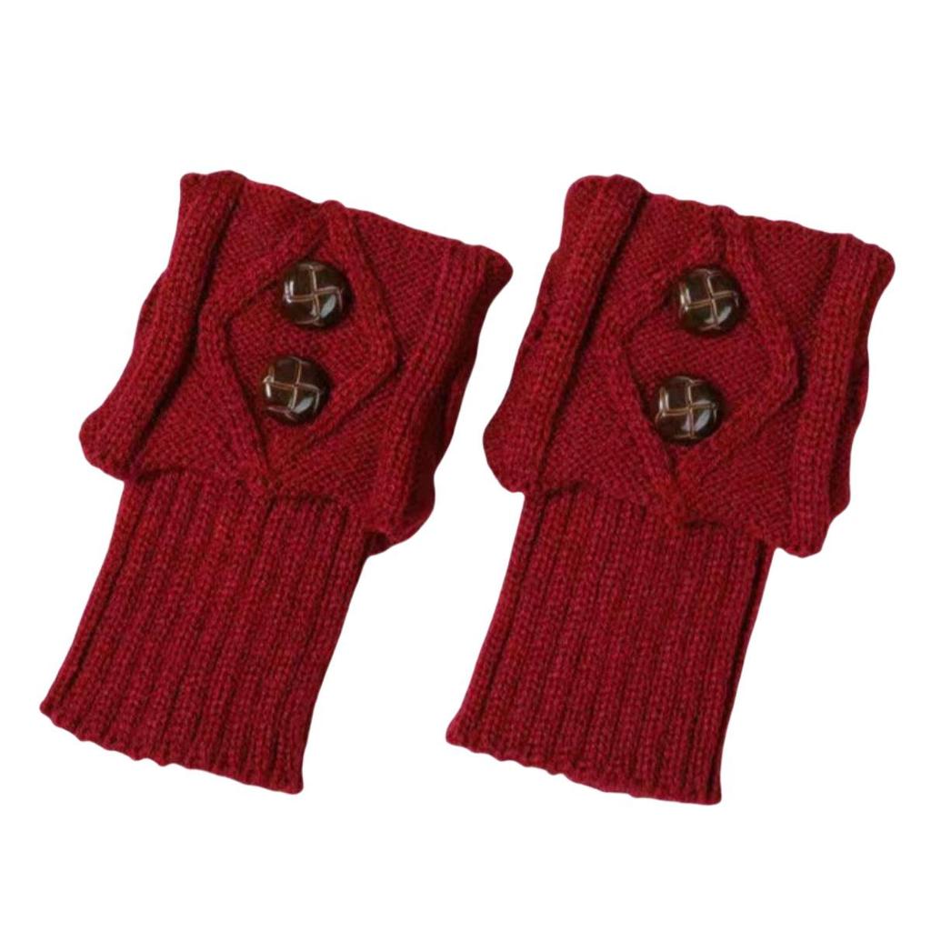 Women's Knitted Woolen Leg Warmers - Short, Diamond Pattern, Turn-Down, 2-Button, Fashionable Boot Covers for Autumn/Winter
