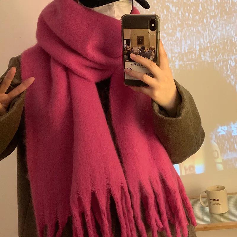 Thickened Solid Color Scarf Women's Winter New  Korean Style Ins Winter Student Versatile Shawl Neck White