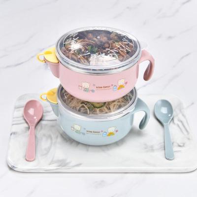 New Insulated Stainless Steel Baby Bowl with Lid & Spoon for Children's Tableware