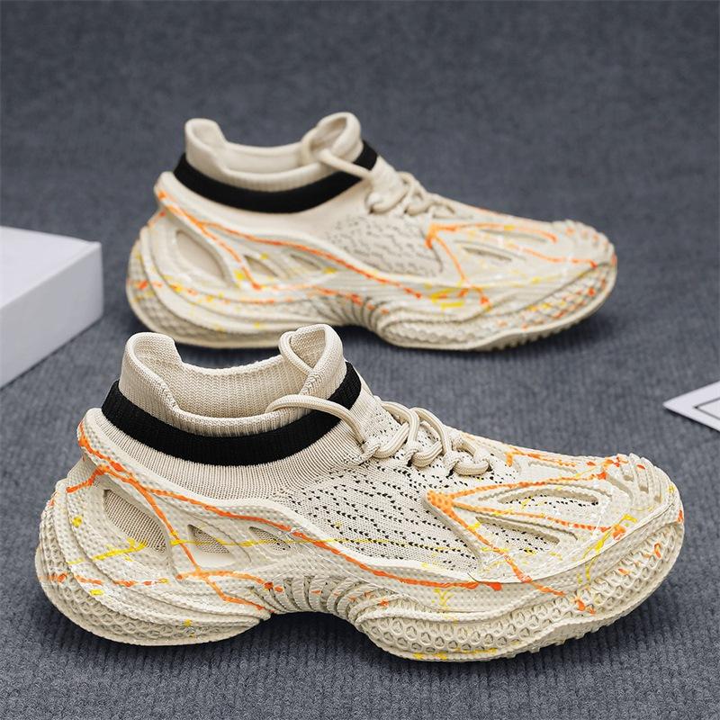 2025 summer fly-woven sports shoes platform men's shoes mesh breathable heightening socks shoes student luminous tide shoes men's