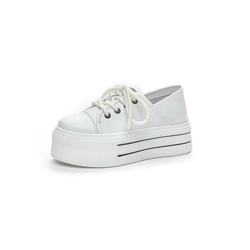 Fujinсапоги из натуральной коровьей кожи высотой 65 м массивные кроссовки на плоской подошве ботильоны из вулканизированной ткани весенне-осенняя женская удобная модная обувь 34 белый 5359₽