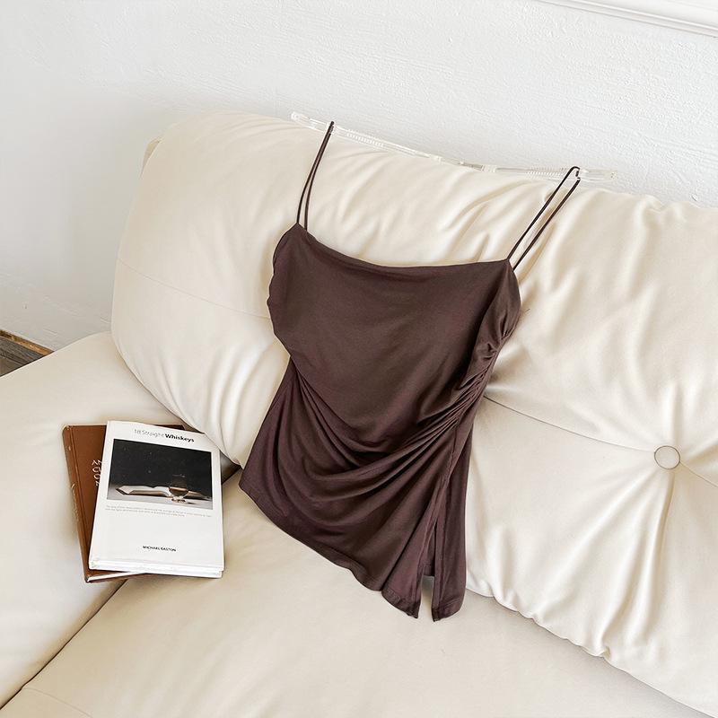 Women's Off-Shoulder Ruched Tank Top with Cups – High Elastic, Soft, Comfortable, and Stylish Design