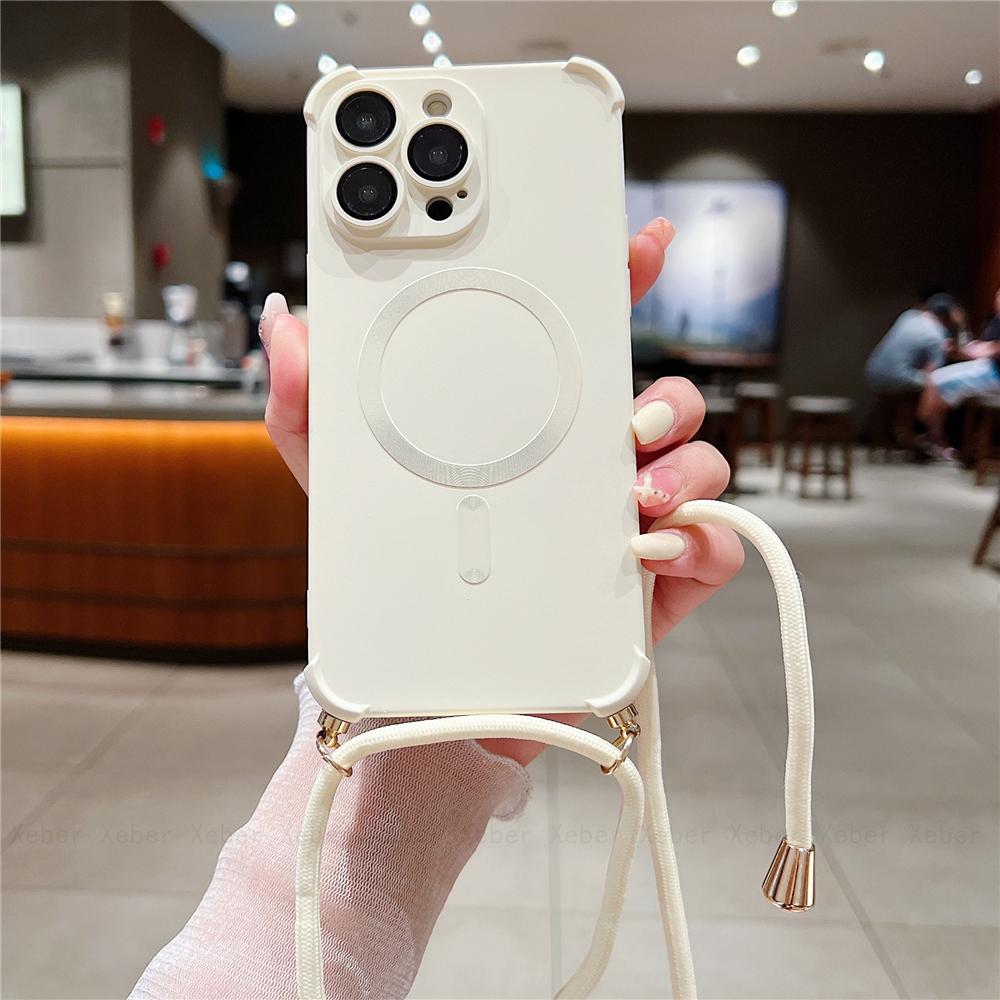 

Ремешок для ожерелья через плечо, магнитный шнур для Magsafe, чехол для iPhone 13 12 14 Pro Max Plus, противоударный мягкий силиконовый чехол iphone 14promax белый