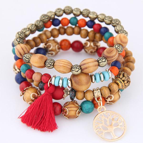 DIEZI Multicolor Acrylic Crystal Beads Strand Bracelets For Women Girls Men Tassel Wing Elastic Rope Bracelet Pulseira Feminina