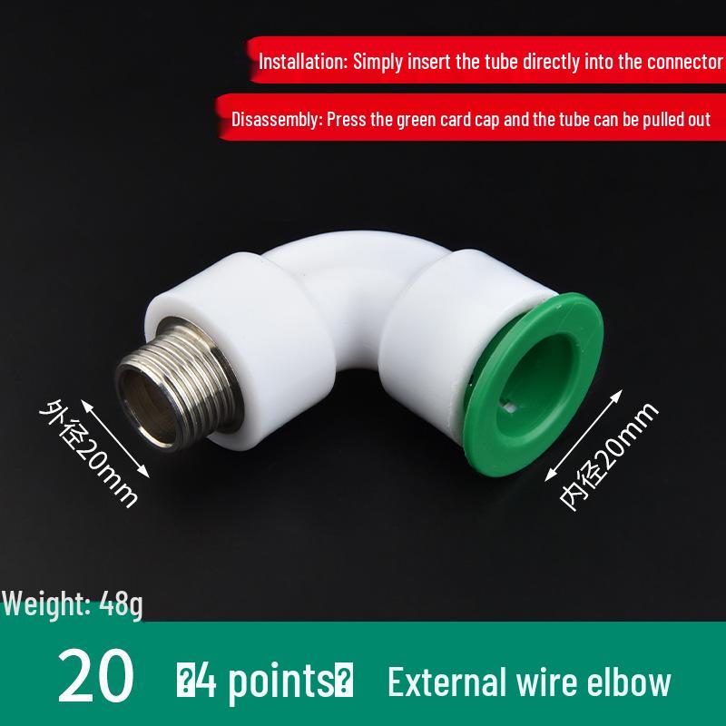 PPR Water Pipe Quick Connector, 4 & 6 Points, No-Melt, Direct Plug-In, 20/25 PE for Cold/Hot Water