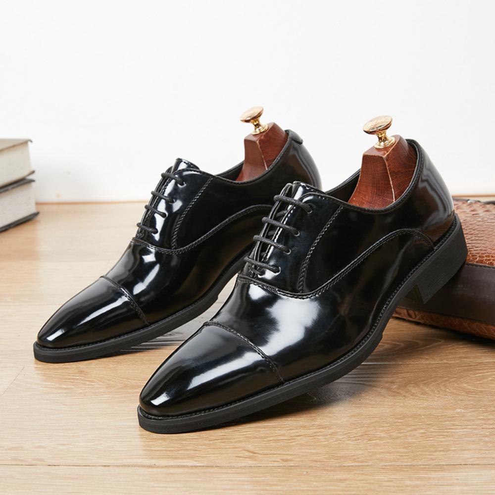 Men Genuine Leather Shoes Summer New Oxford Business Dress Shoes Soft Sole Pointed Toe Patent Leather
