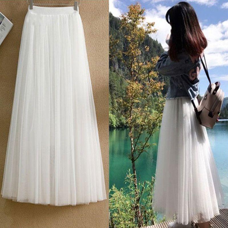 Women's Spring and Summer Tulle Half Skirt Puffy Skirt High-Waisted Slimming Tulle Long Skirt Flared A-Line Skirt