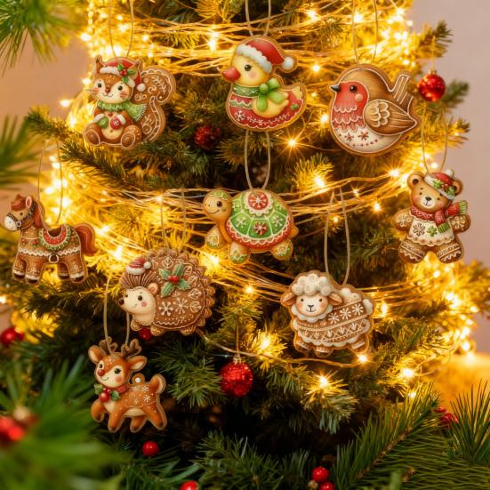 Gingerbread Animal Wooden Ornaments Cookie-Inspired Christmas Tree Hanging Pendants Festive Party Decoration