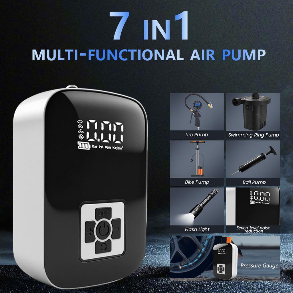 Portable Wireless Digital Air Pump for Car Motorcycle Bike Tire Inflator with Auto Stop Charging Smart Electric Pump White