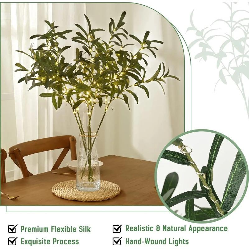 Ramos de Oliveira Artificiais Iluminados Para Vasos, Hastes Decorativas de Folhagem Para Centros de Mesa, Arranjos Florais de Casamento, Decoração de Casa Interior