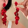 Exaggerated Folds Flower Fringe Ear Clip Without Ear Piercing Long Clip Earrings Fashion New Party Zircon Wholesale