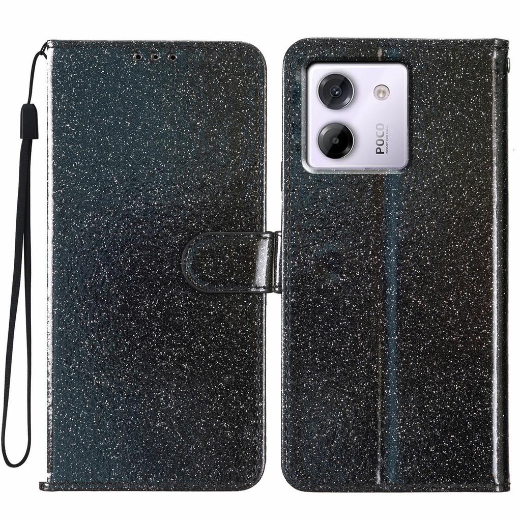 Für Xiaomi Poco M7 Pro 5G Brieftasche Hülle Glitzer Kratzfest Leder Ständer Handyhülle mit Riemen