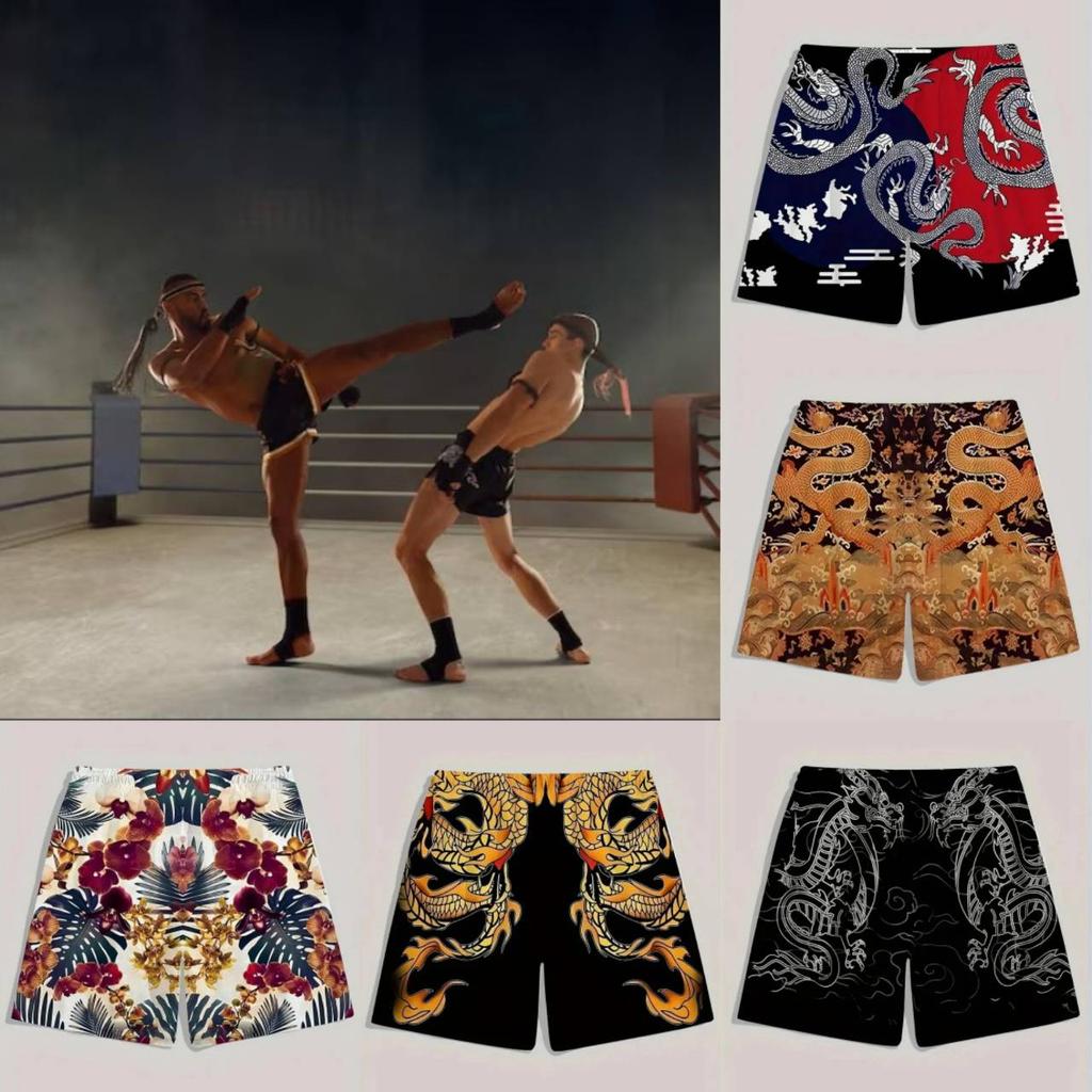China Chinese Retro Dragon Muay Thai Boxing Kickboxing Shorts 3D Print Training Unisex Men Women Quick Dry Fitness Gym Sport Workout Casual Streetwear