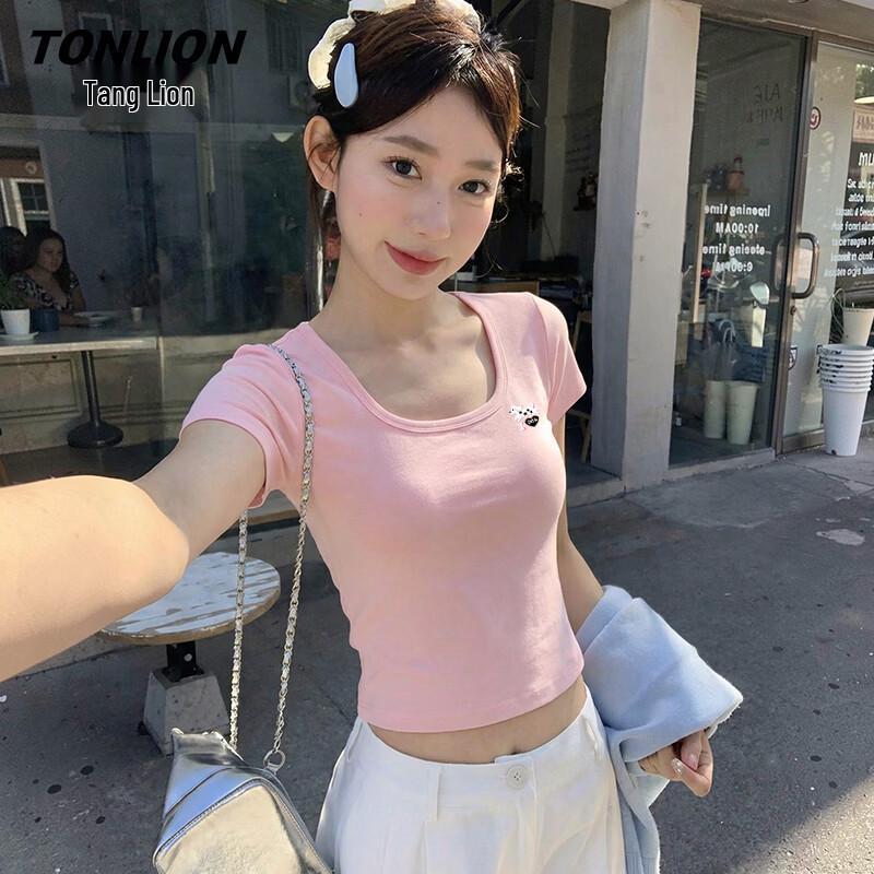 TonLion Women s Slim-Fit Square Neck Running Dog Graphic T-Shirt XL