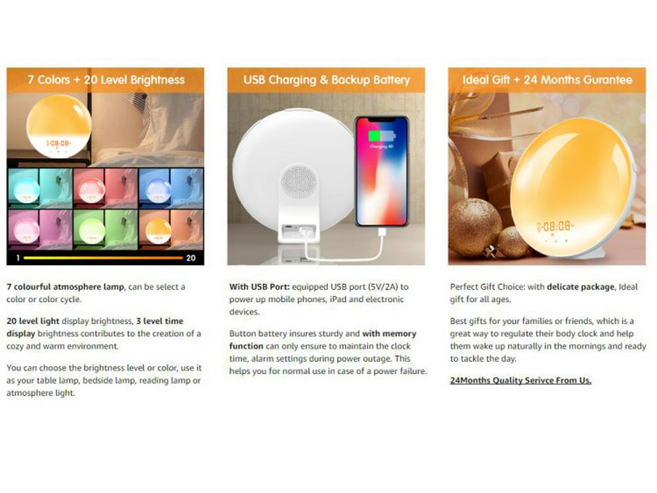 Smart Sunrise-Sunset LED Alarm Clock with Color-Changing Night Light