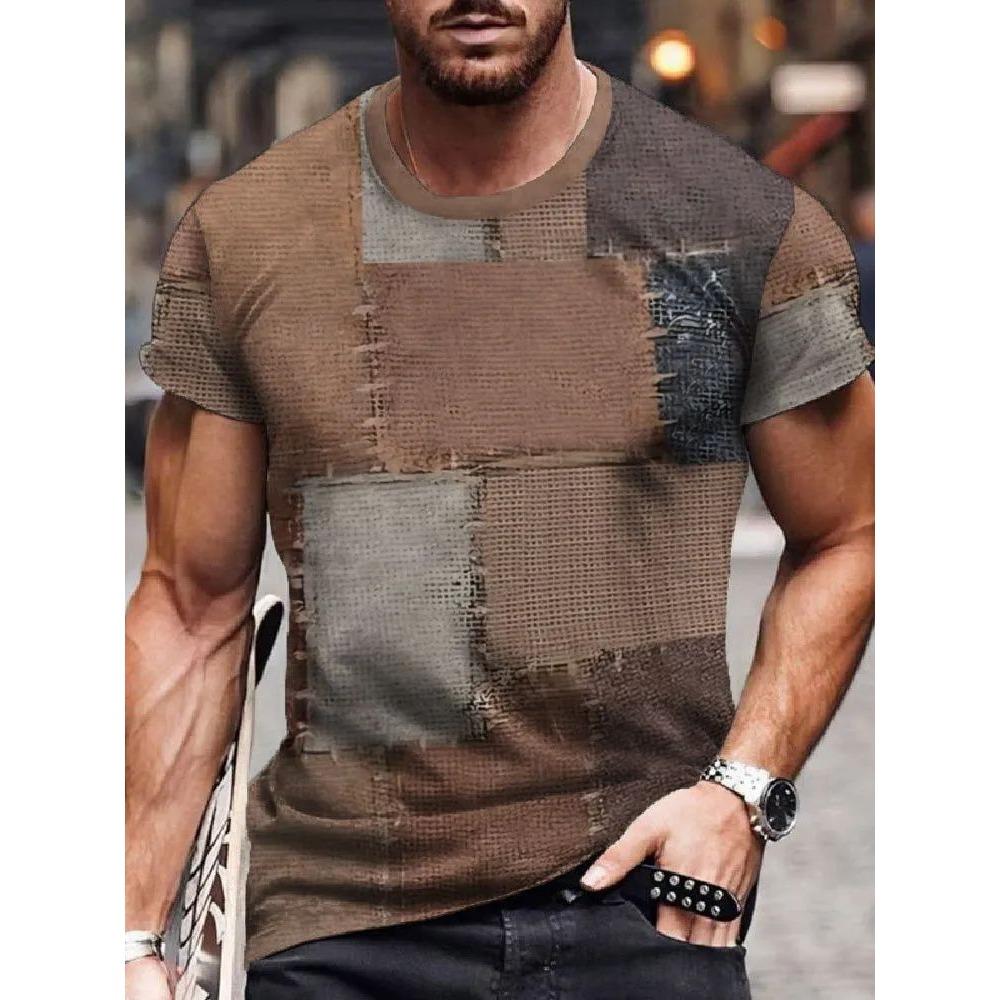 Men s 3D printed T-shirt casual short sleeved patch style summer short sleeved shirt XS