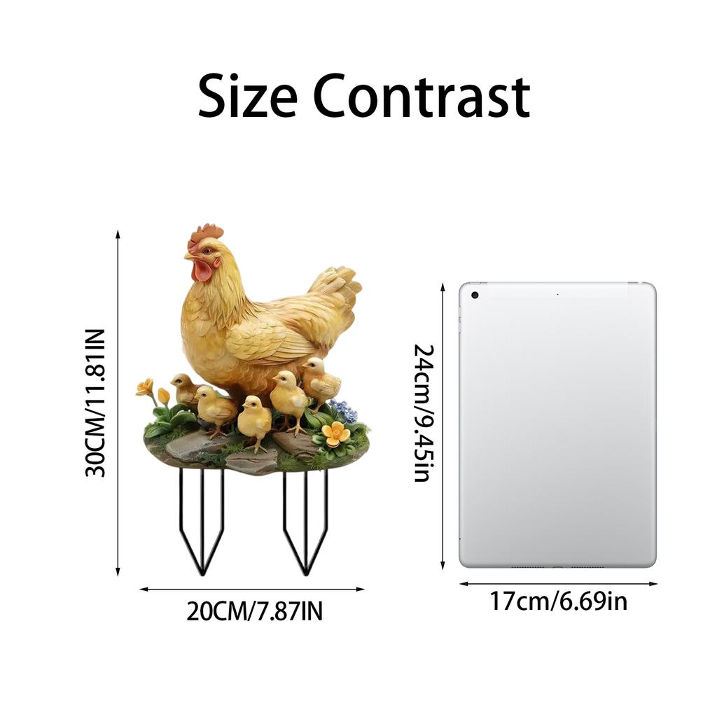 Yellow Hen And Chicks Garden Stake - Outdoor Decorative Acrylic Figurine For Yard, Courtyard, And Landscaping