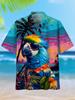 Attraenti Camicie Hawaiane da Uomo con Pappagalli e Chitarre Stampa 3D Estive da Uomo Larghe da Spiaggia Oversize a Maniche Corte Camicie da Uomo Per ragazzo
