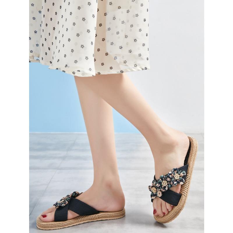 New Summer Hemp Rope Sole Solid Color Slippers