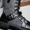 2025 Retro Men's Punk Boots Fashion Street Men Motorcycle Boots Luxury Buckle Strap Tooling Shoes Denim Mid-high Men Army Boots