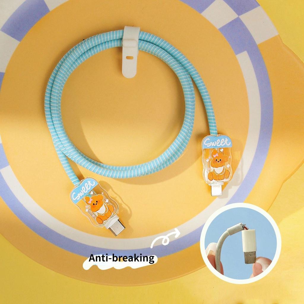 For iPhone 18W 20W Charger Protective Cover Cartoon Cute Little Things Case Compatible For iPhone 14 13 12 11 Pro Max XR XS X Data Cable Protector