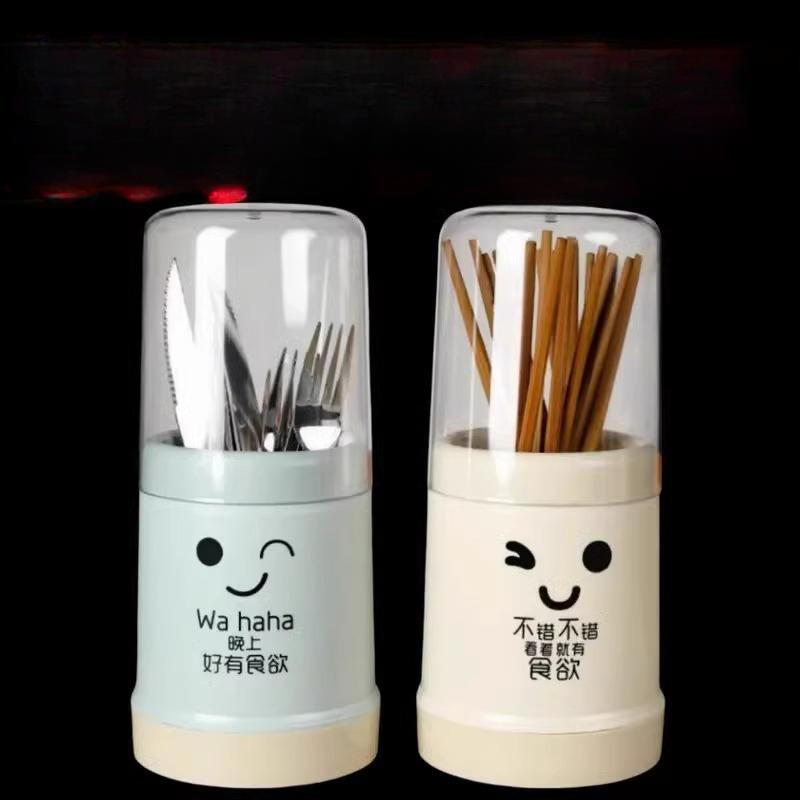 Kitchen Draining Chopstick Bucket Dust-proof Storage Rack Plastic Chopstick CageTableware Covered Storage Cylinder