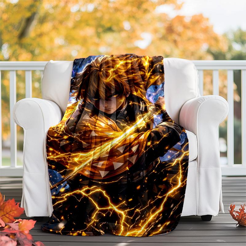 1pc Agatsuma Zenitsu (5) Theme Blanket - Digital Print, Polyester, Cozy for All Seasons, Perfect for Outdoor, and Travel