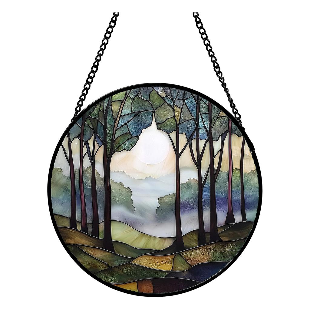 Acrylic Hanging Window Ornament Stained Glass Style Bird Design Round Shape Decorative Suncatcher with Chain for Indoor Outdoor Display
