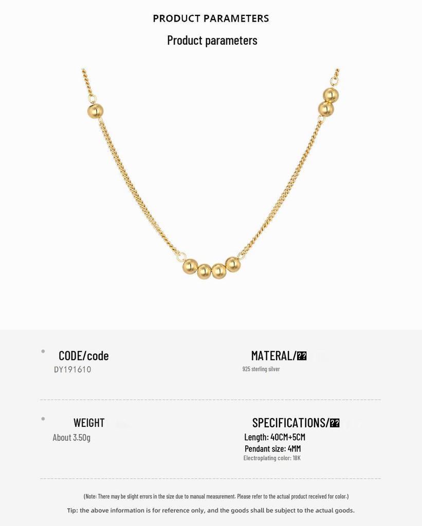 Korean 925 Sterling Silver Beaded Necklace for Women - Simple, Irregular Design Clavicle Chain