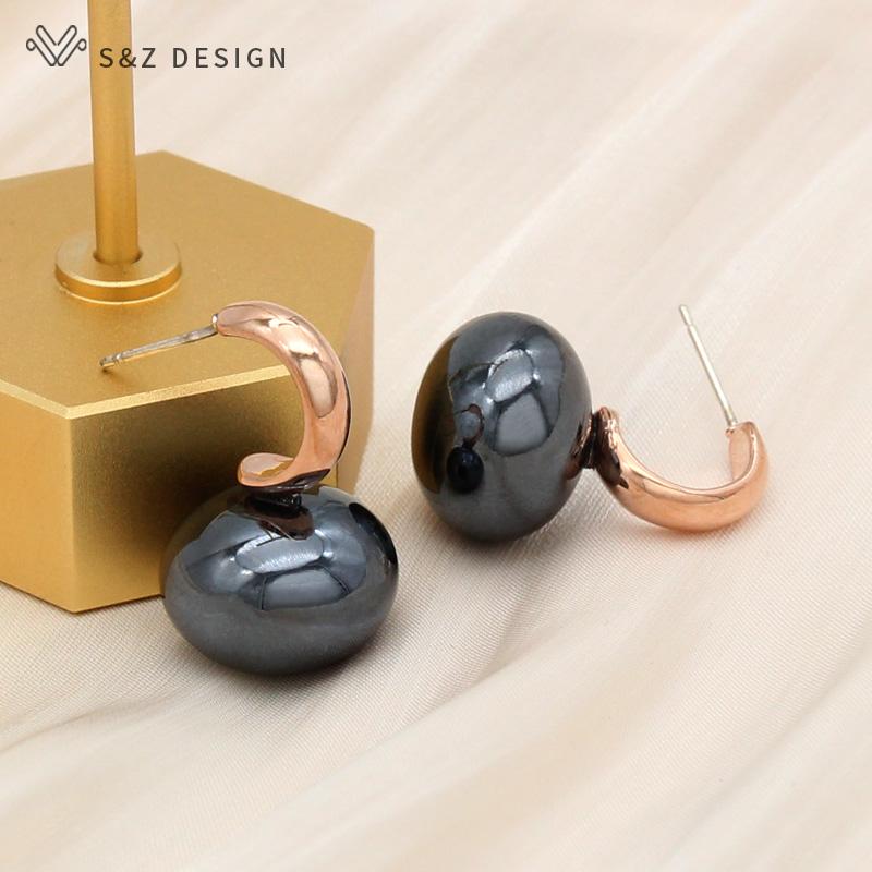 Fashion Colorful Big Simulation Pearl Stud Earrings For Women Girl Wedding Jewelry Elegant Rose Gold Color Eardrop Anti-allergy
