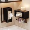 No Drill Walnut Toilet Paper Holder, Wall Mounted Bathroom Organizer Modern Wood Storage Rack for TP & Hand Towel