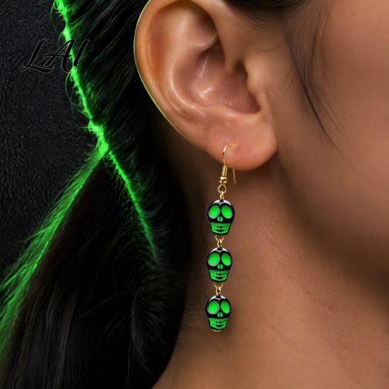 Dark Style Accessories 1 Pair Acrylic Halloween Earrings for Women Triple Skulls Drop Dangle Cosplay Party Jewelry Earrings Gothic Gifts Holiday