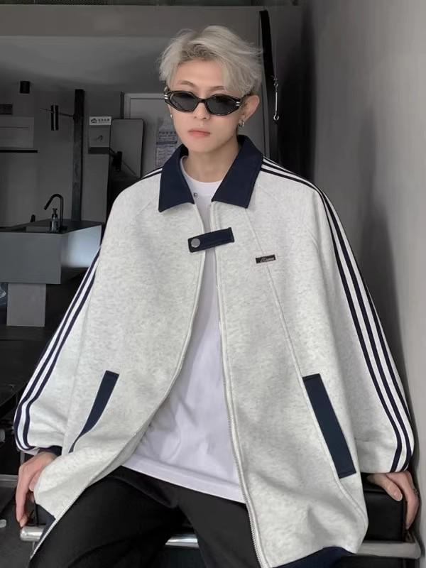 Men's Trendy American Patchwork Hoodie: Autumn College Style Striped Baseball Jacket