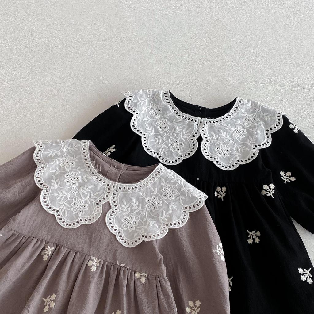 Spitzenrüschenkragen Langarm Stickerei Prinzessinnenkleid für Baby-Mädchen - Frühjahrs-/Herbstkollektion