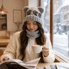 Slouchy Bear Ears Knit Hat Warm Plush Beanie Cap Soft Ear Protection Hat  Cold Weather