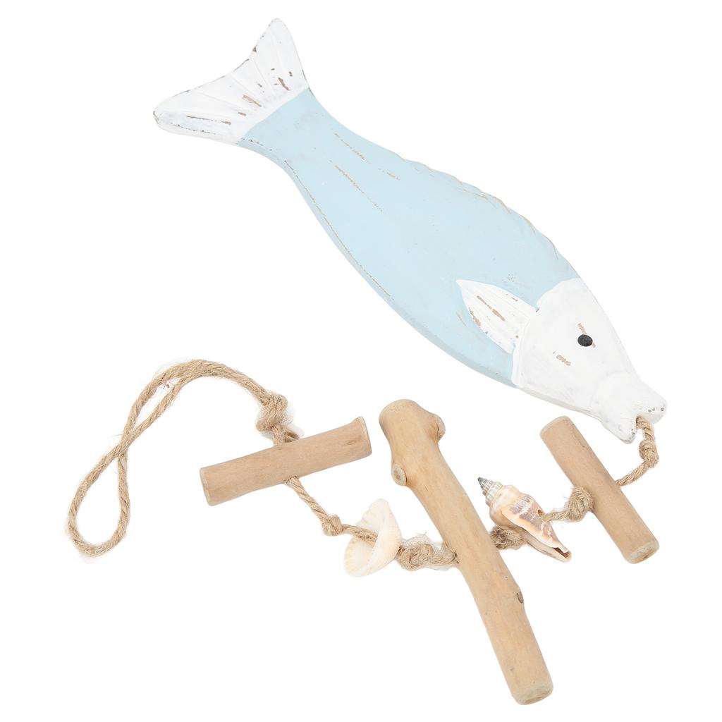 Wood Fish Decor Antique Engrave Safe Eco Friendly Pine Wood Light Blue Hanging Nautical Fish with