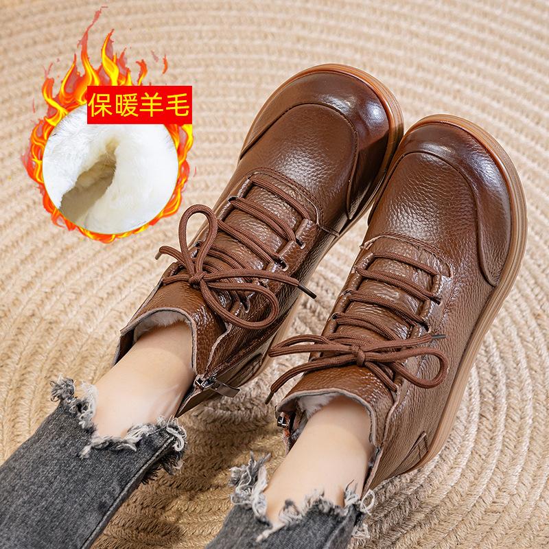 

Зимние новые кожаные шерстяные ботинки Мартин повседневные универсальные утолщенные бархатные нескользящие на плоской подошве хлопковые туфли женские короткие ботинки 41