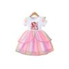 Girls Summer Short Sleeve Tulle Princess Dress with Cartoon Design
