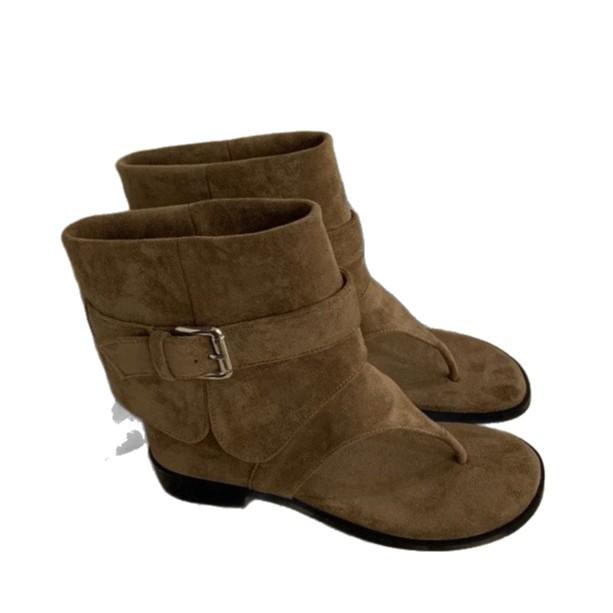 Gruby obcas khaki palec fajne botki krótkie botki damskie 2025 lato nowe retro ze spódnicą kowbojki sandały