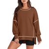 Europäischer und amerikanischer Stil Damen Lässiger lockerer Pullover Neuer lockerer Rundhals Farbblock Langarm-Oberteil