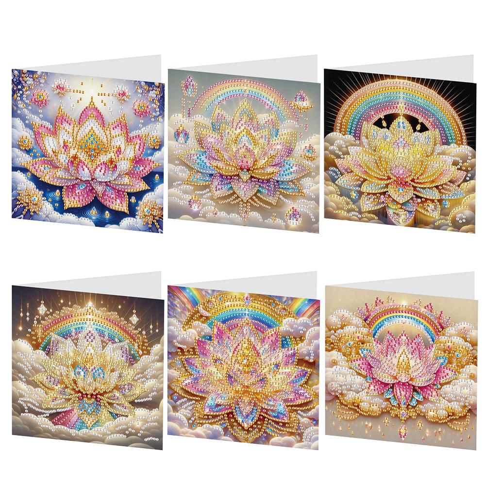 6Pcs Colorful Pattern DIY Diamond Painting Greeting Card with Envelope Diamond Birthday Blessing Card for Friend Family Lover
